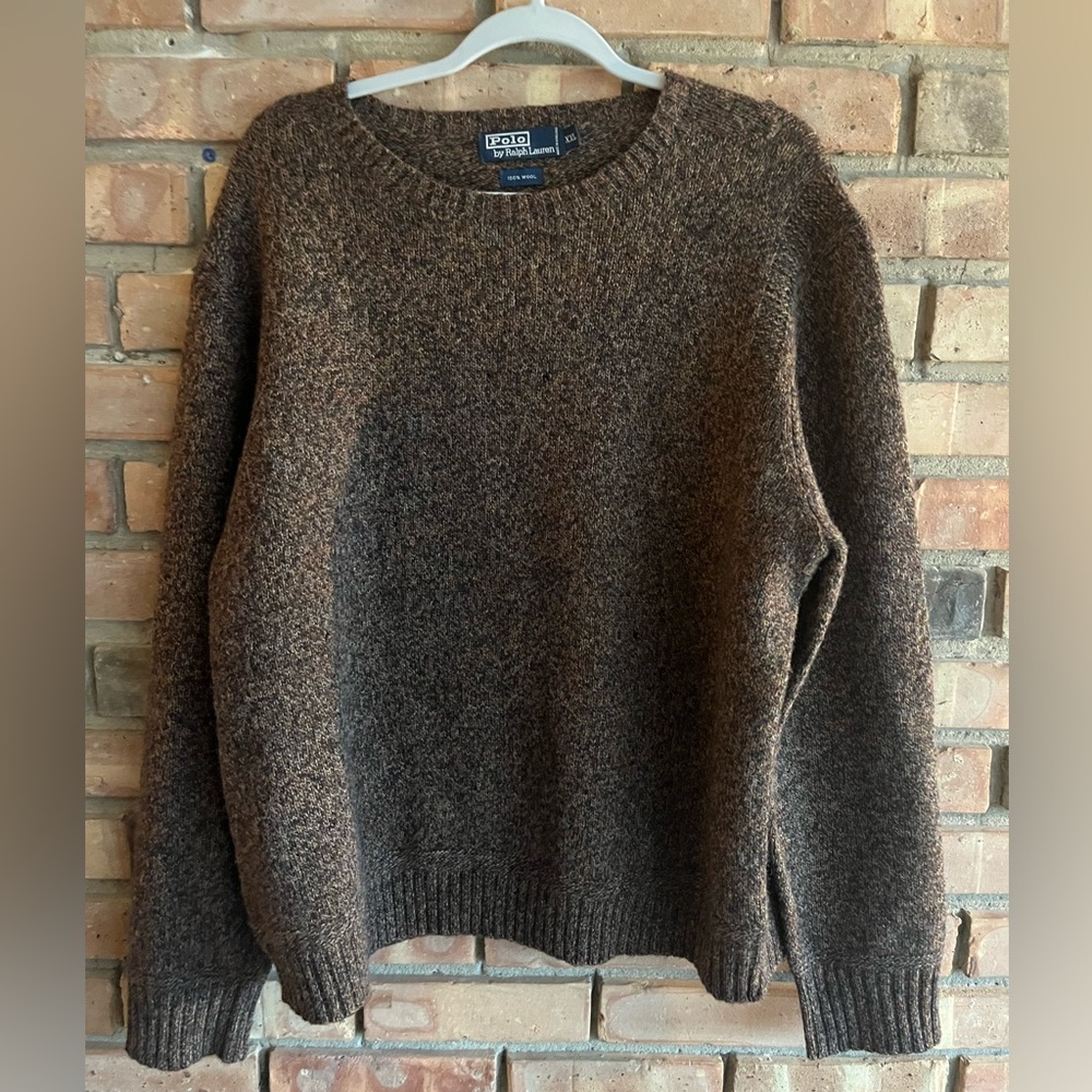 Vintage Polo Ralph Lauren Sweater Men 2XL Gray Wool Knit Leather Elbow Patches